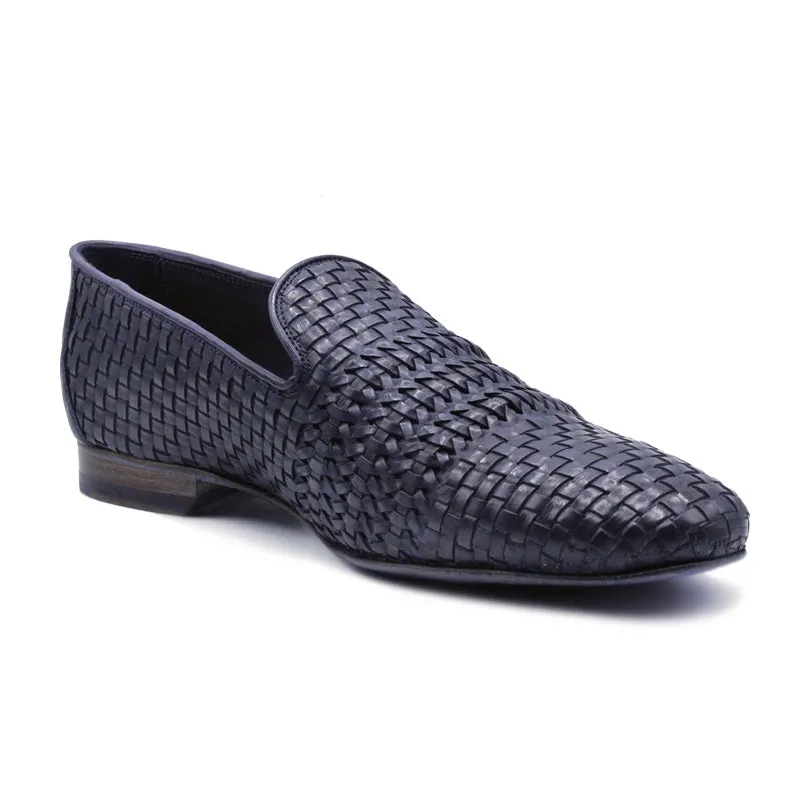 19-229-GRY LUCE Italian Calfskin Woven Loafer, Denim-Grey