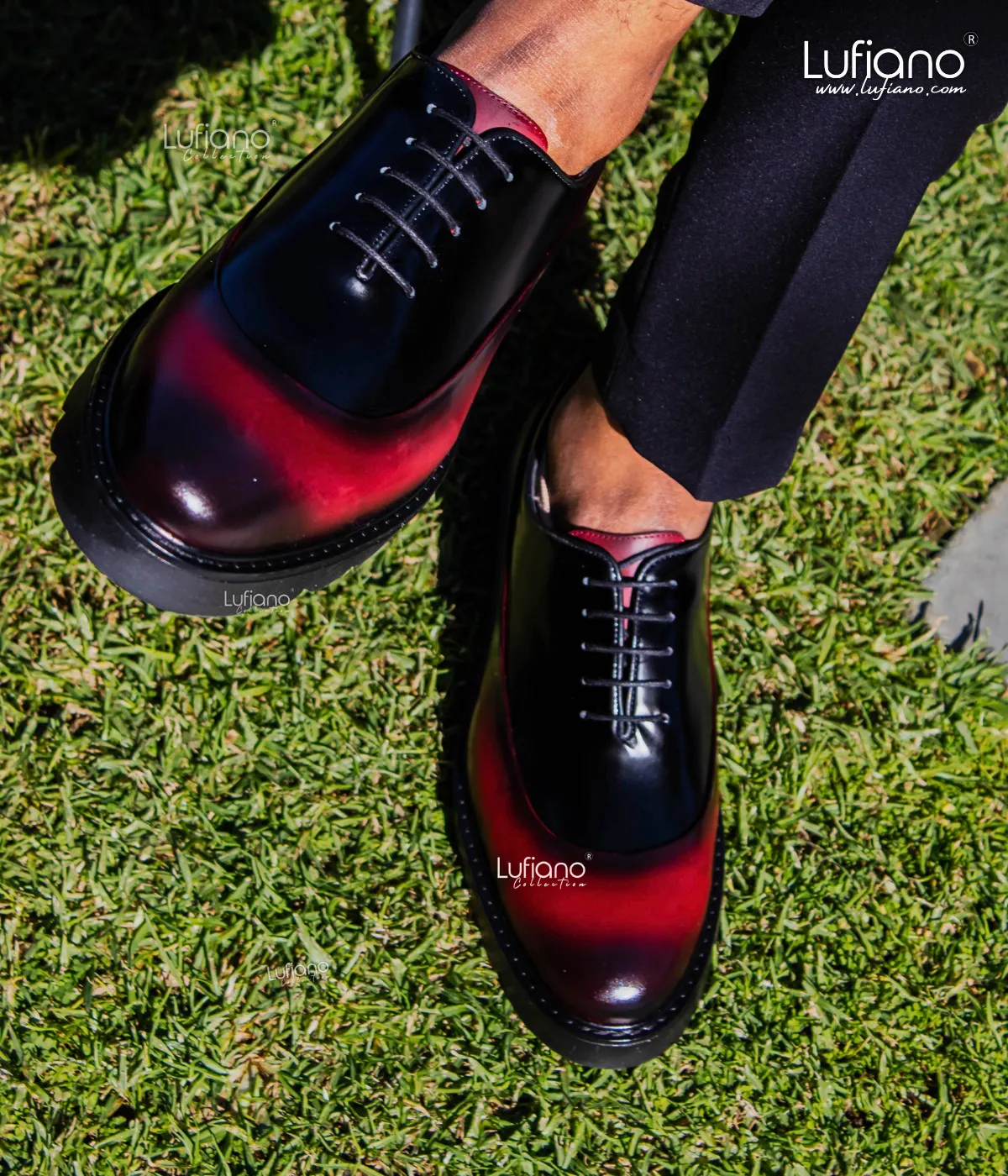 206 - Lufiano Lace Up: Black/burgundy