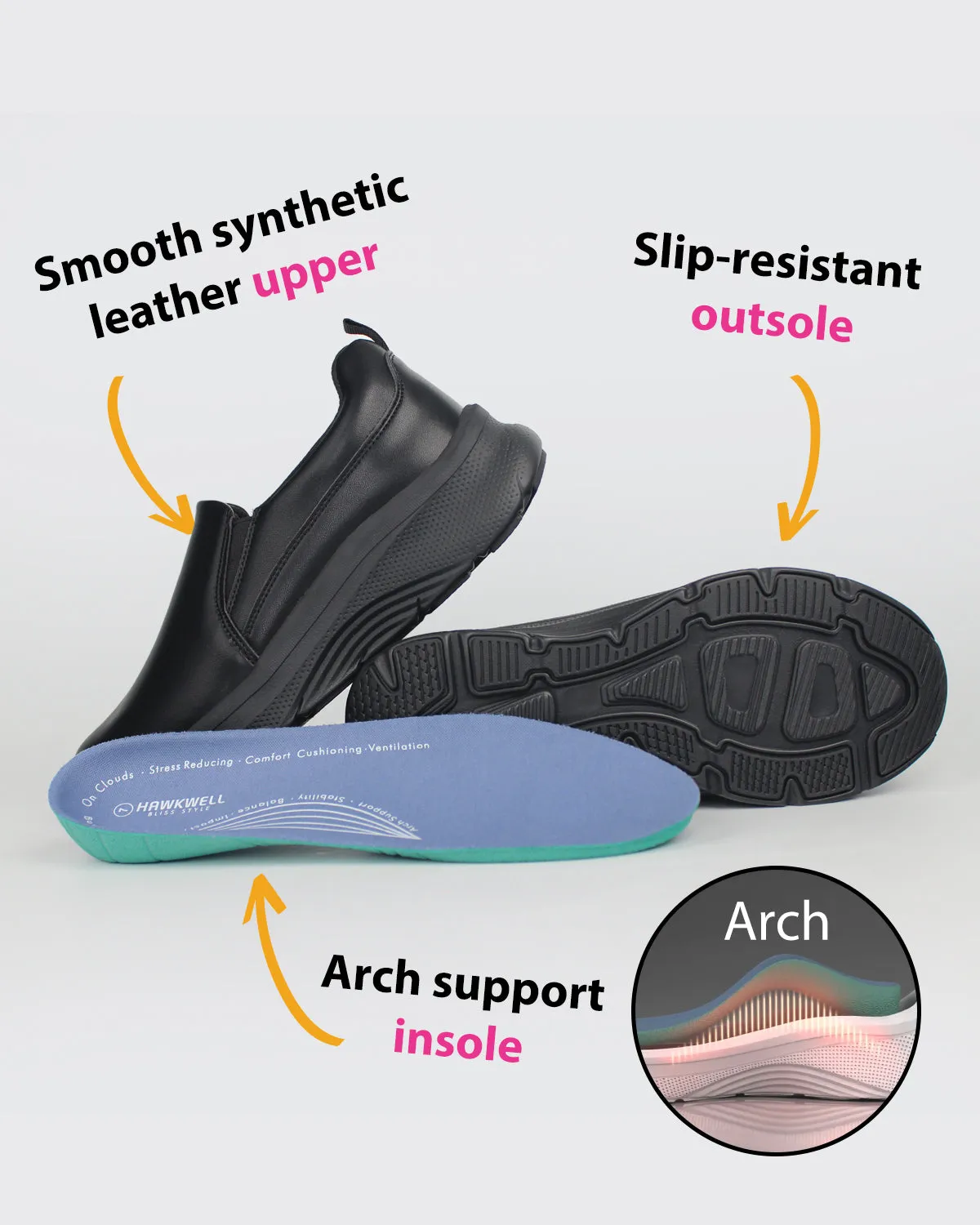 Arch Support Nurse Shoes-Gloffy Black