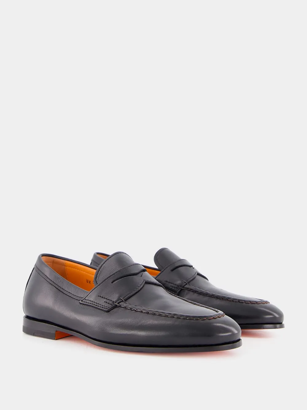 Black Polished Penny Leather Loafers