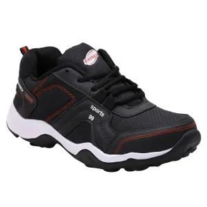 Black Self Design Lace Up Sports Running Shoes