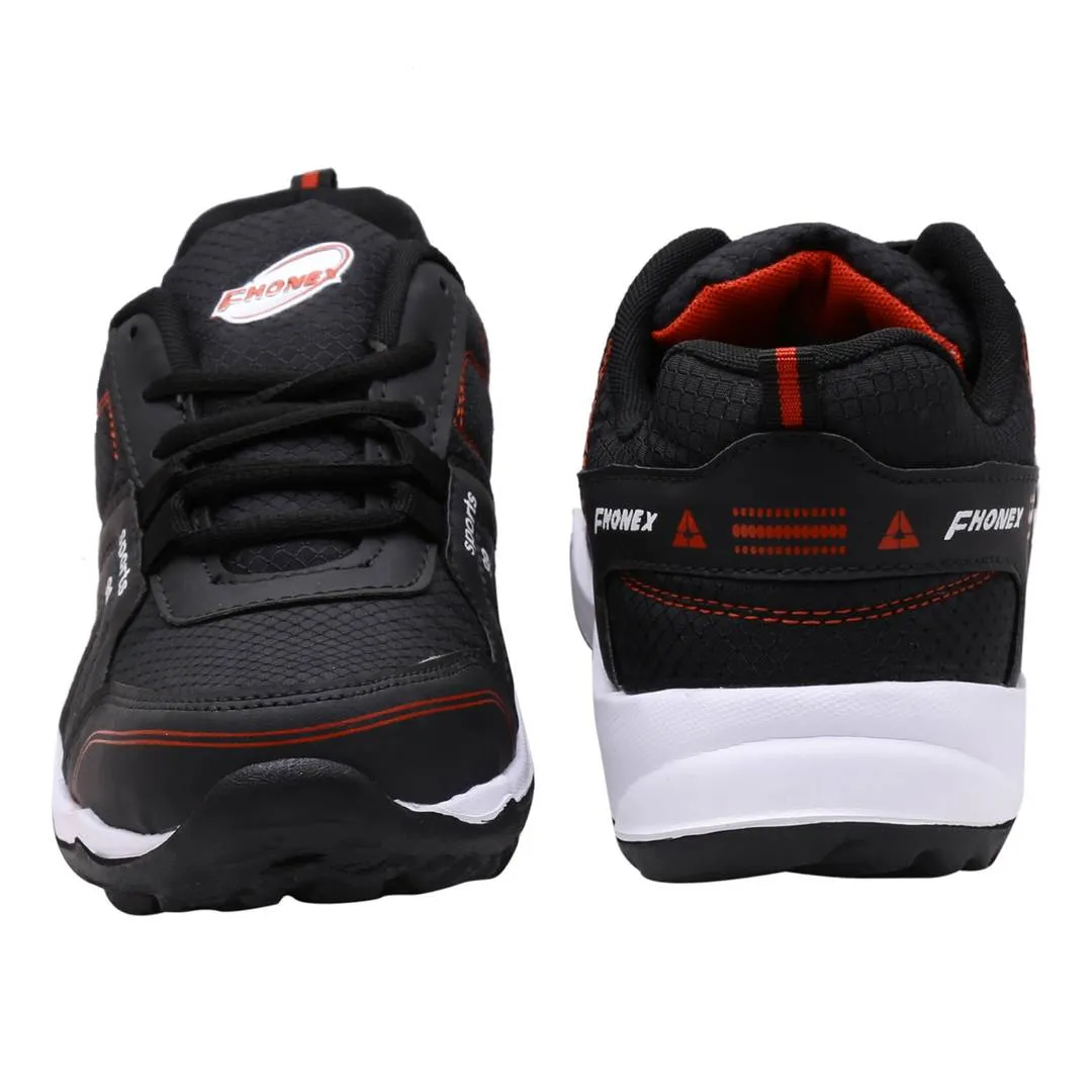 Black Self Design Lace Up Sports Running Shoes