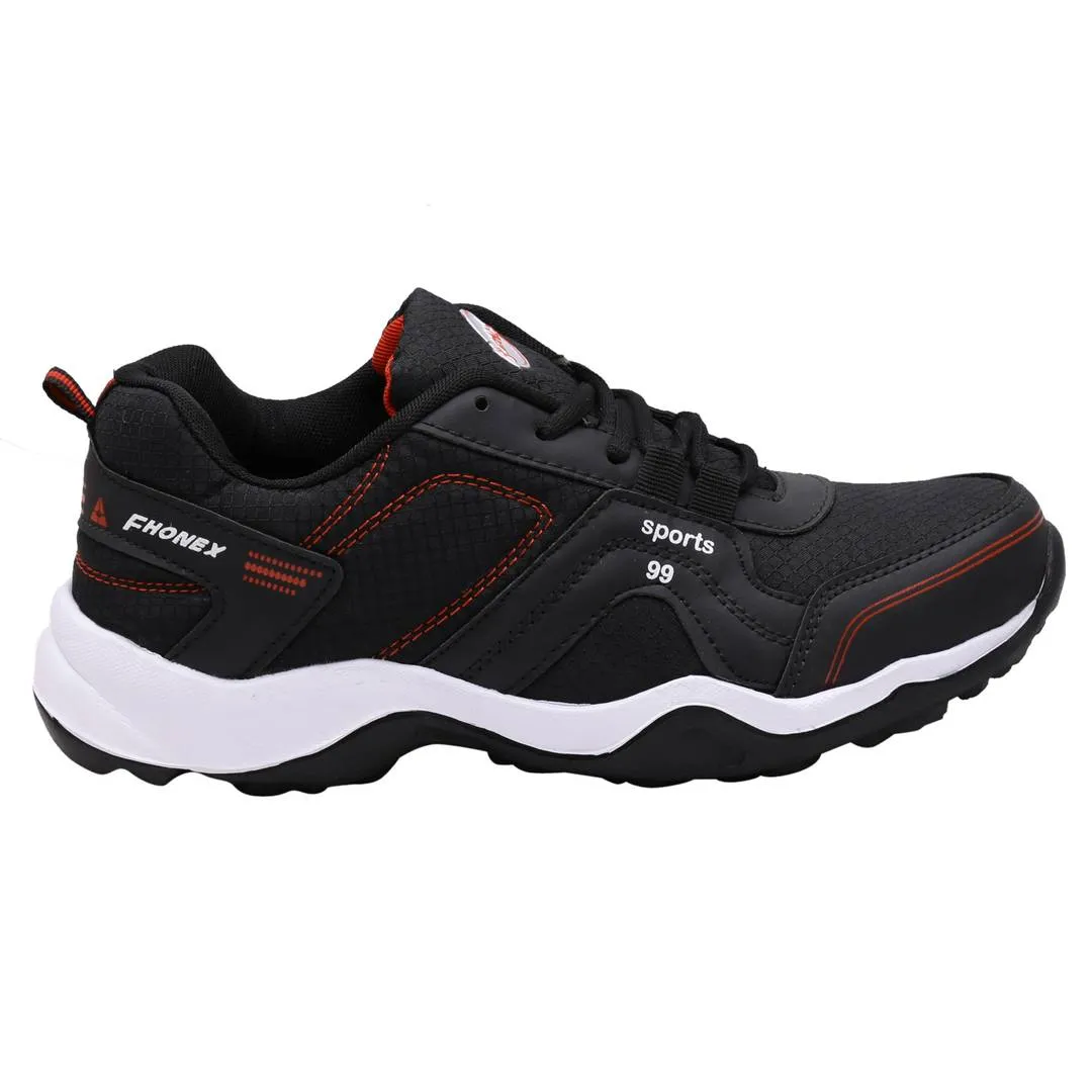 Black Self Design Lace Up Sports Running Shoes