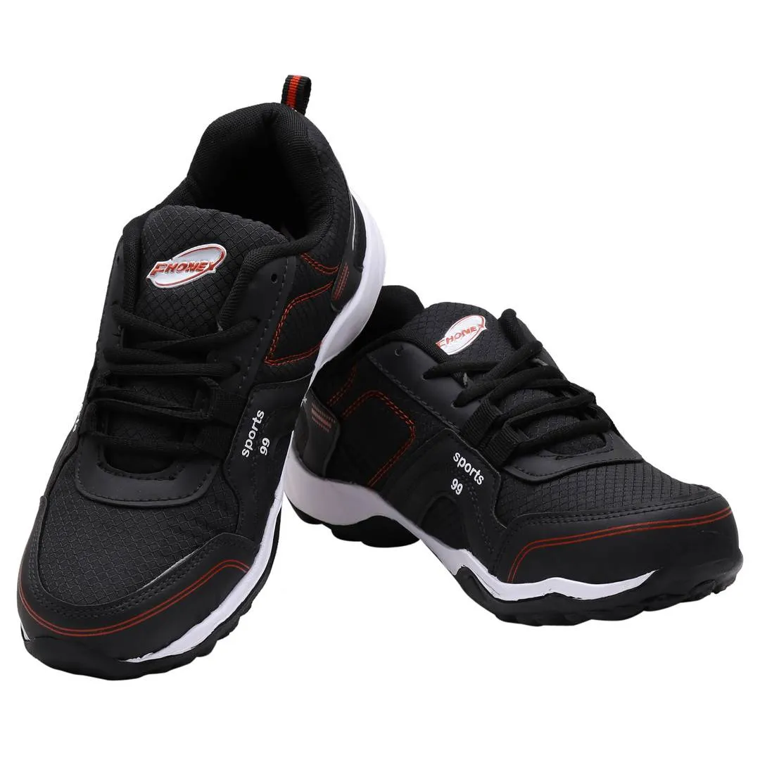 Black Self Design Lace Up Sports Running Shoes