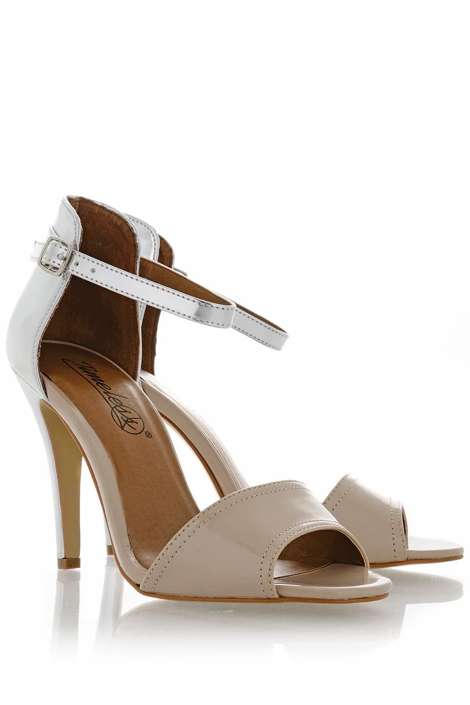 EUGENIE Nude Silver Peep Toe