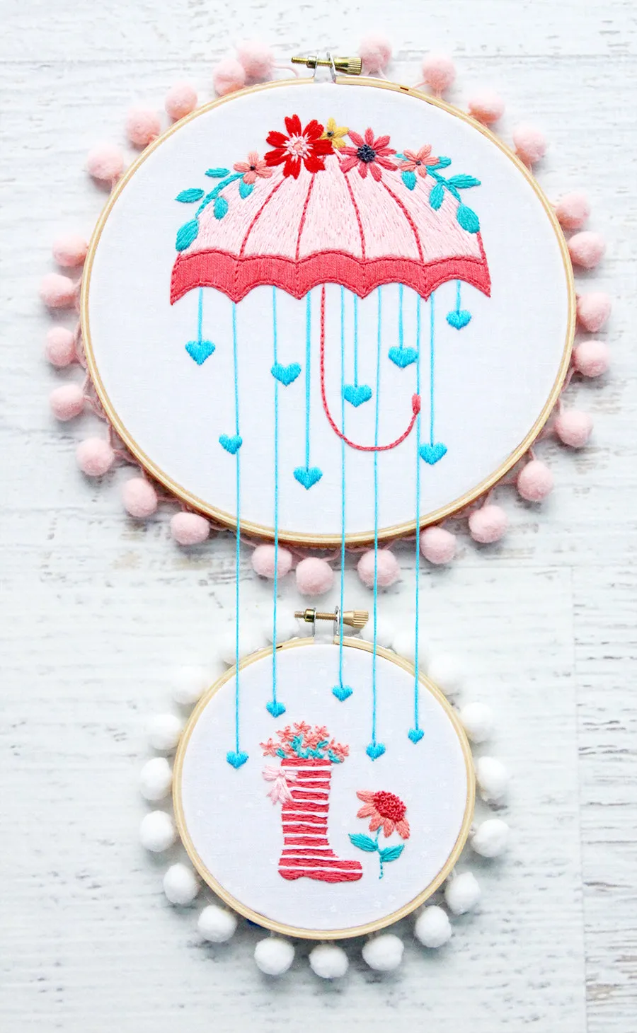 Floral Umbrella Embroidery Double Hoop Set Embroidery PDF Pattern