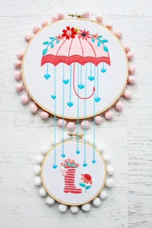 Floral Umbrella Embroidery Double Hoop Set Embroidery PDF Pattern