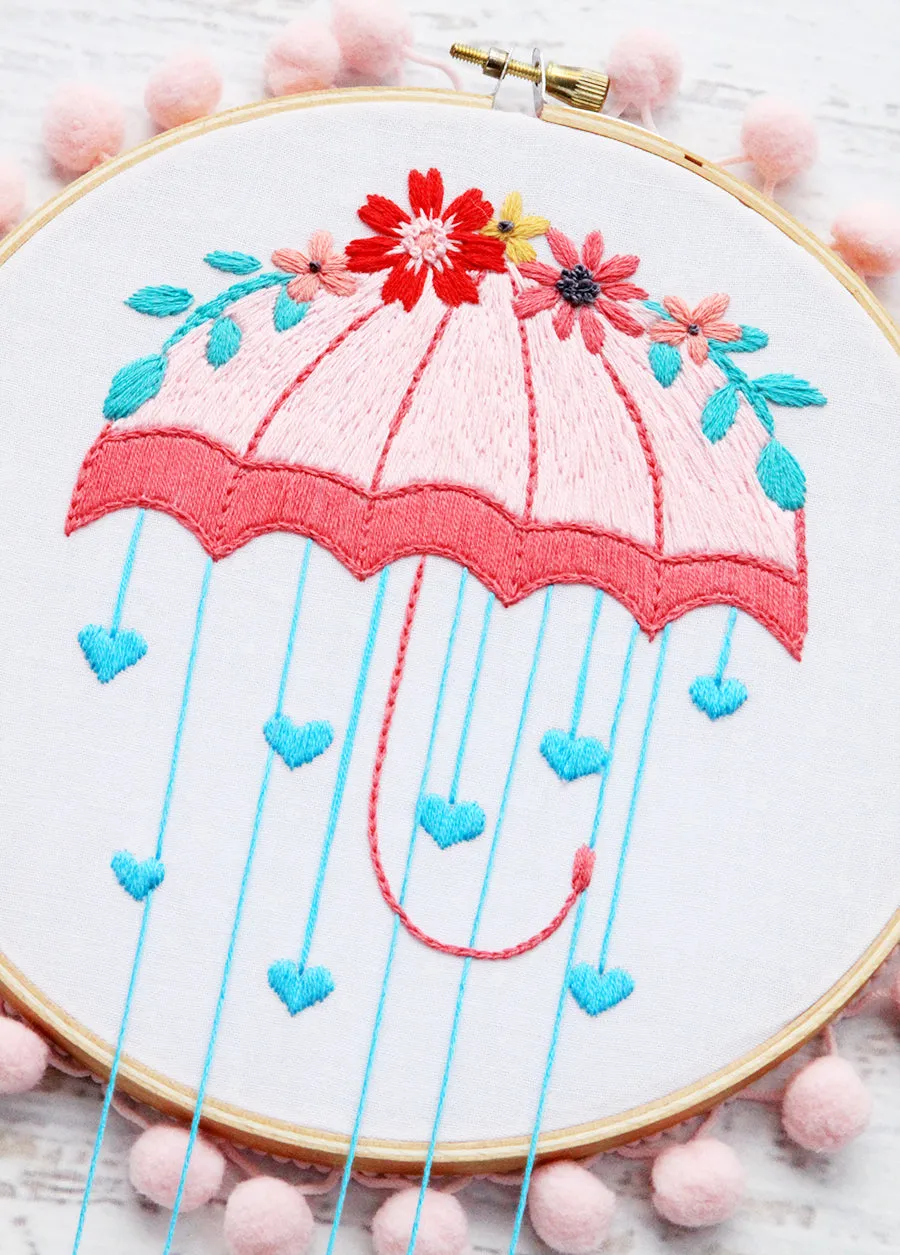 Floral Umbrella Embroidery Double Hoop Set Embroidery PDF Pattern