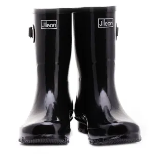 Half Height Rain Boots - Black Glossy - Wide Foot and Ankle