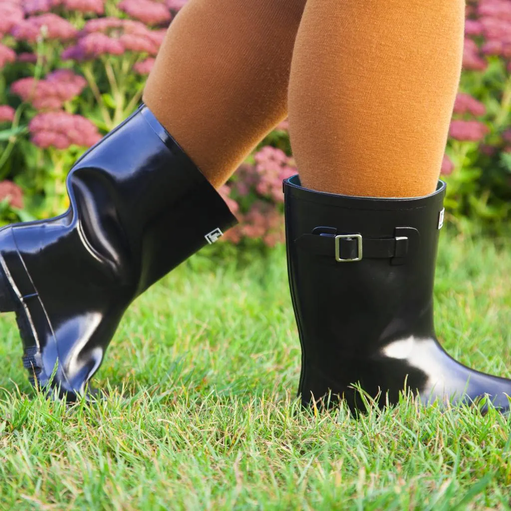 Half Height Rain Boots - Black Glossy - Wide Foot and Ankle