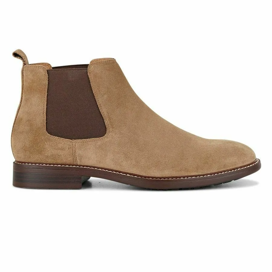 Hush Puppies Hanger Boots Mens Slip On Pull Shoes Leather Brown Taupe Suede Boot