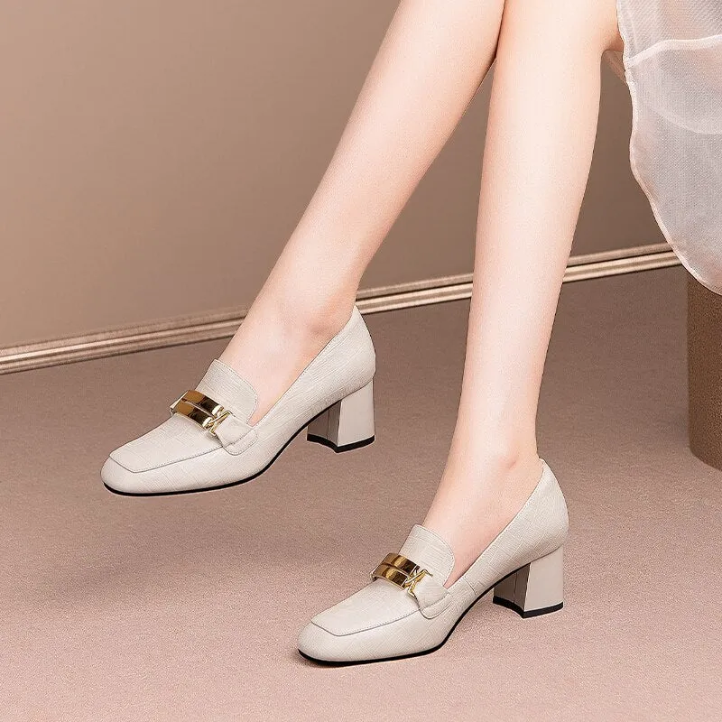 LuxeMetal Vintage Slip-On Square Toe Casual Shoes