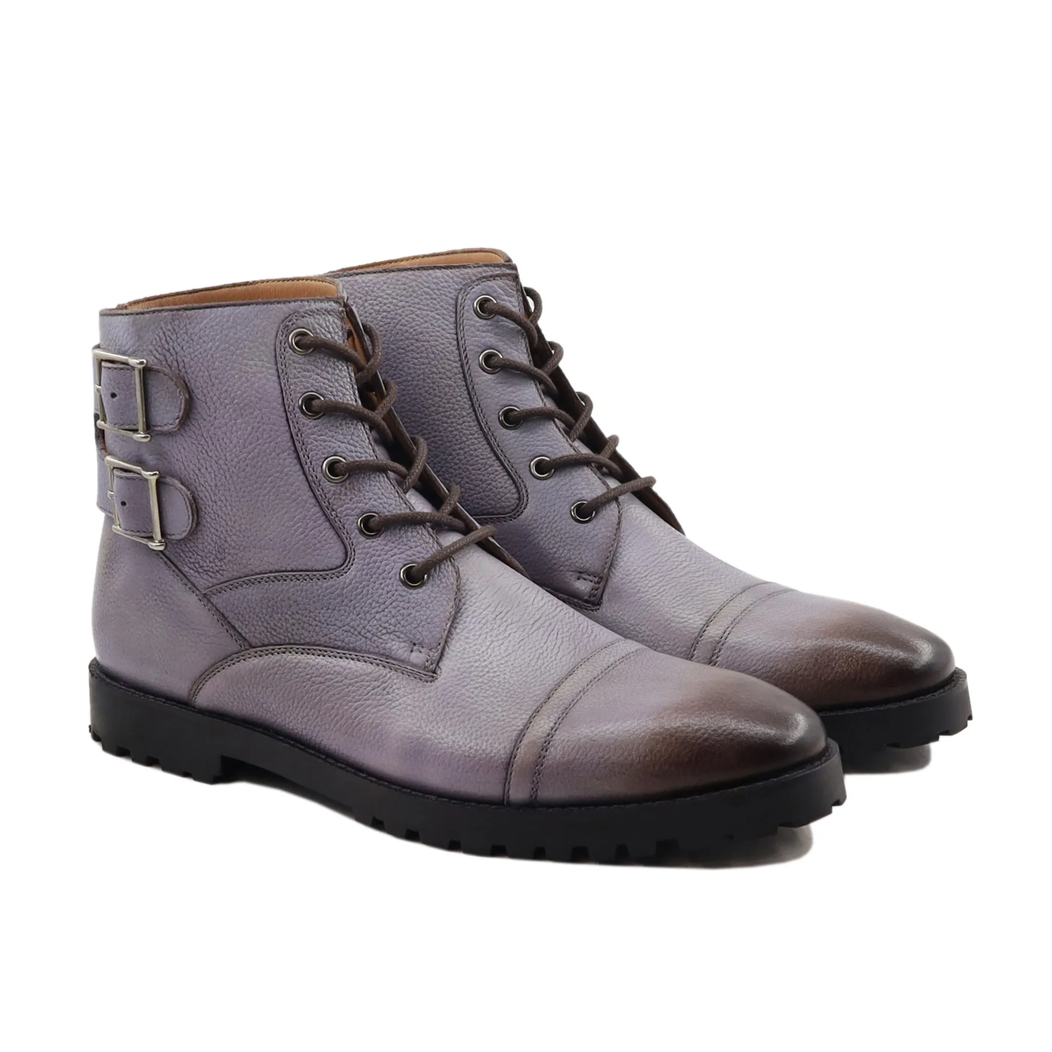 Merap - Men's Burnished Grey Pebble Grain Leather Boot