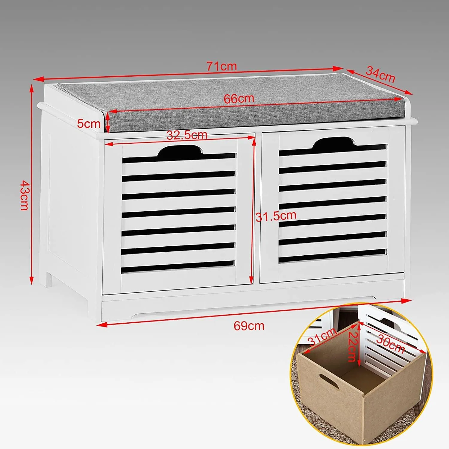 Modern Storage Bench with 2 Drawer/Baskets for Toys