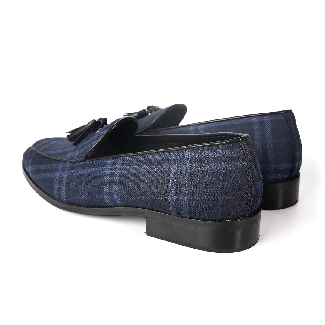 Monkstory Raro Plaid Fabric Tassel Slip-Ons - Blue