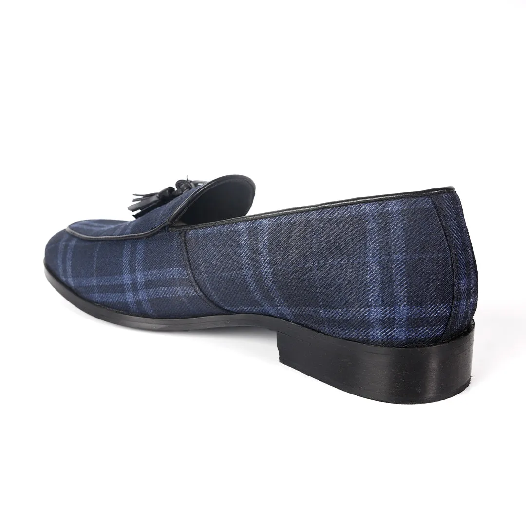 Monkstory Raro Plaid Fabric Tassel Slip-Ons - Blue