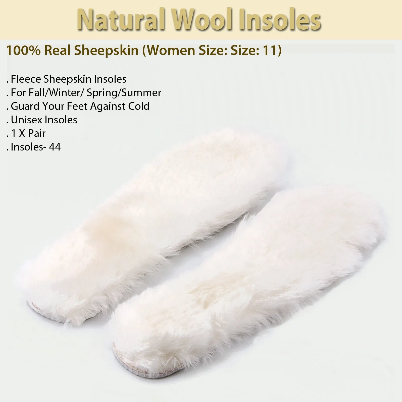 Natural Wool Insoles-100% Real Sheepskin (Women Size: 11)