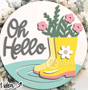 Oh Hello Spring Rain Boots Door Hanger