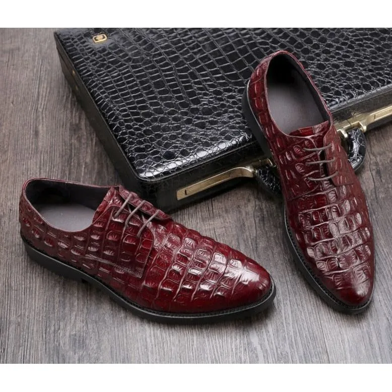 Opulent CrocLeather Oxford Lace-Up Casual Shoes