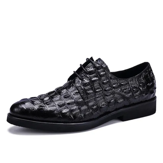 Opulent CrocLeather Oxford Lace-Up Casual Shoes