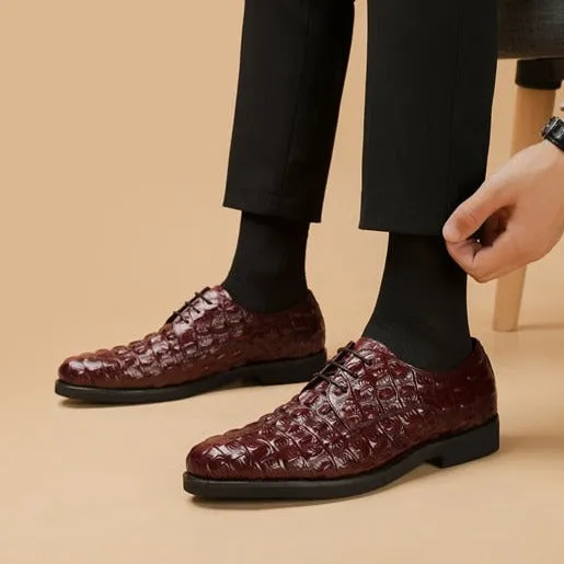 Opulent CrocLeather Oxford Lace-Up Casual Shoes