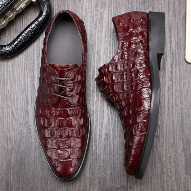 Opulent CrocLeather Oxford Lace-Up Casual Shoes