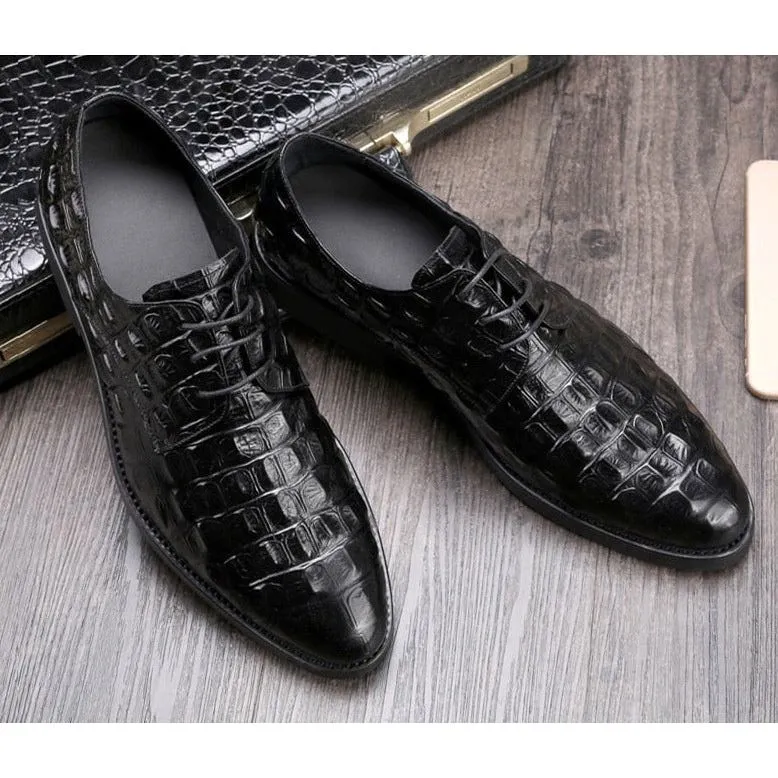 Opulent CrocLeather Oxford Lace-Up Casual Shoes