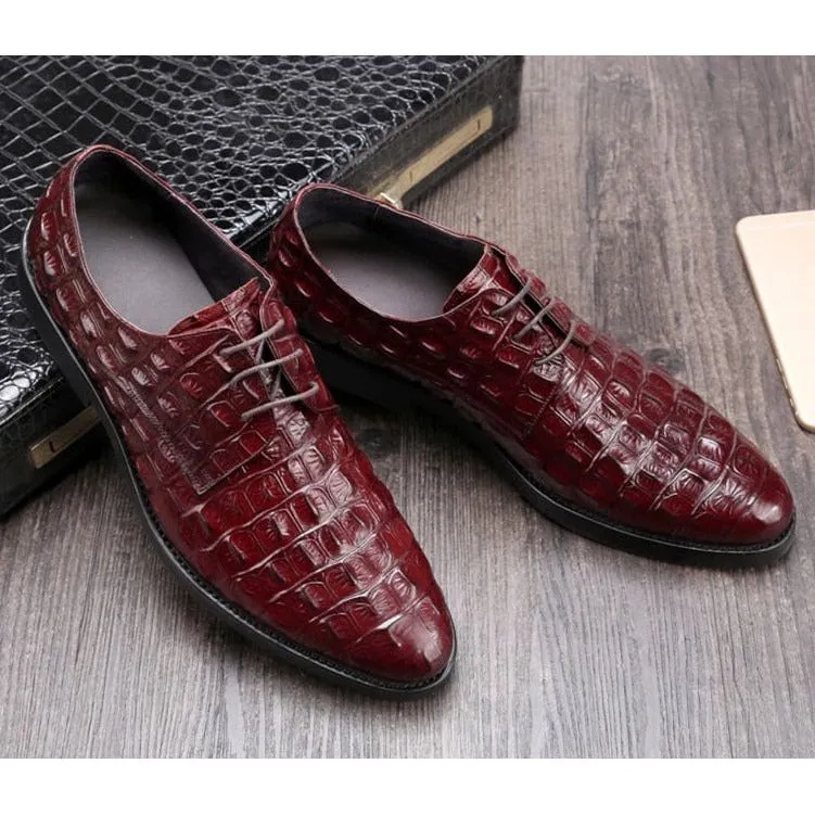 Opulent CrocLeather Oxford Lace-Up Casual Shoes