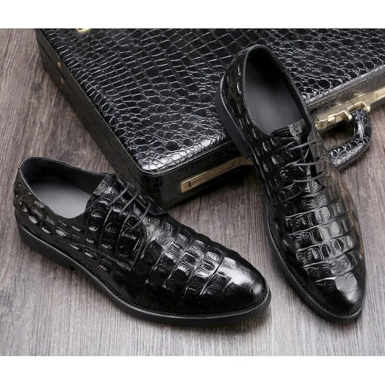 Opulent CrocLeather Oxford Lace-Up Casual Shoes