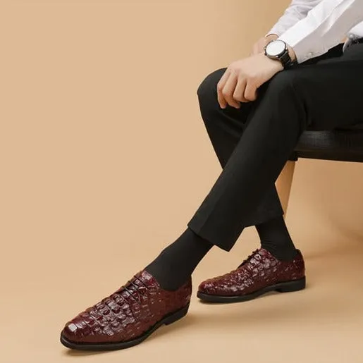 Opulent CrocLeather Oxford Lace-Up Casual Shoes