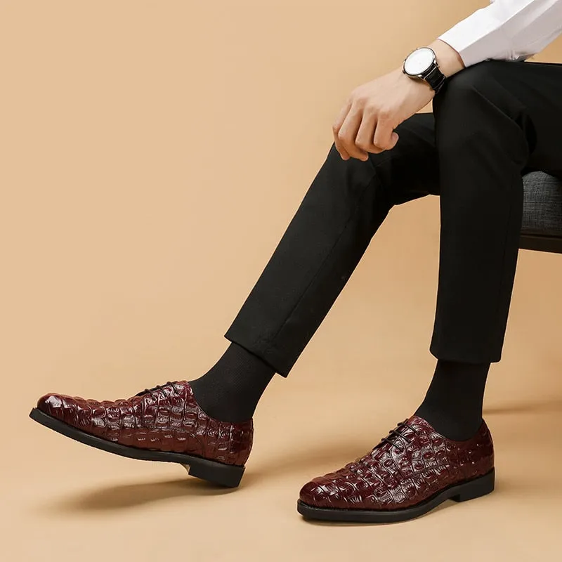 Opulent CrocLeather Oxford Lace-Up Casual Shoes