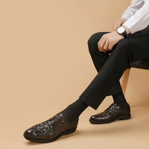 Opulent CrocLeather Oxford Lace-Up Casual Shoes