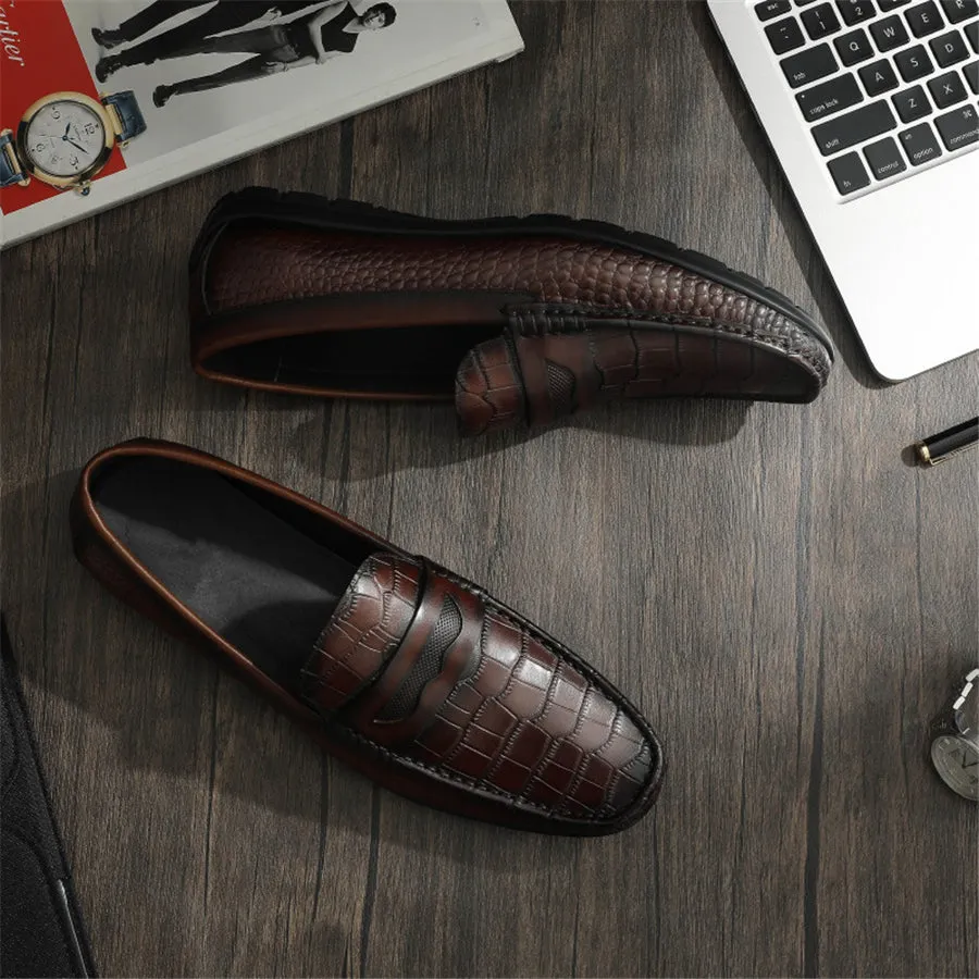 RomeLux Croc Effect Slip-On Loafer Dress Shoes