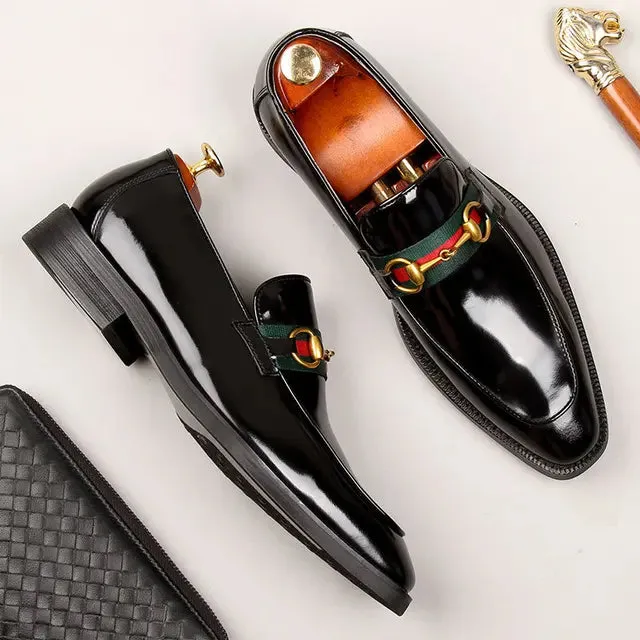 Shiny Genuine Leather Appliques Loafers