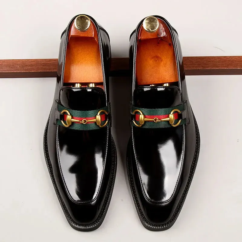 Shiny Genuine Leather Appliques Loafers