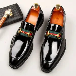 Shiny Genuine Leather Appliques Loafers