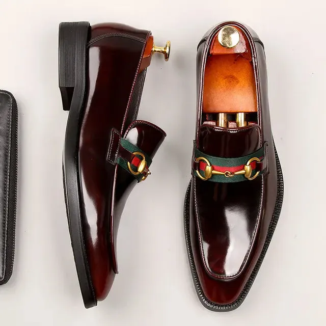 Shiny Genuine Leather Appliques Loafers