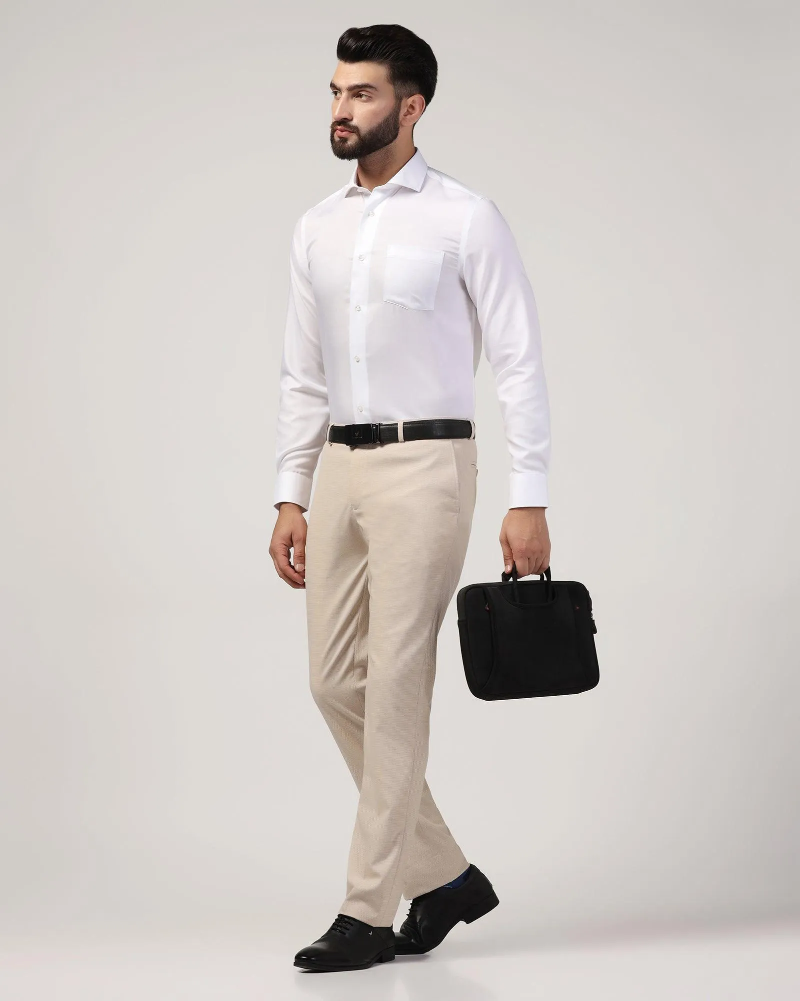 Slim Comfort B-95 Formal Beige Textured Trouser - Misco