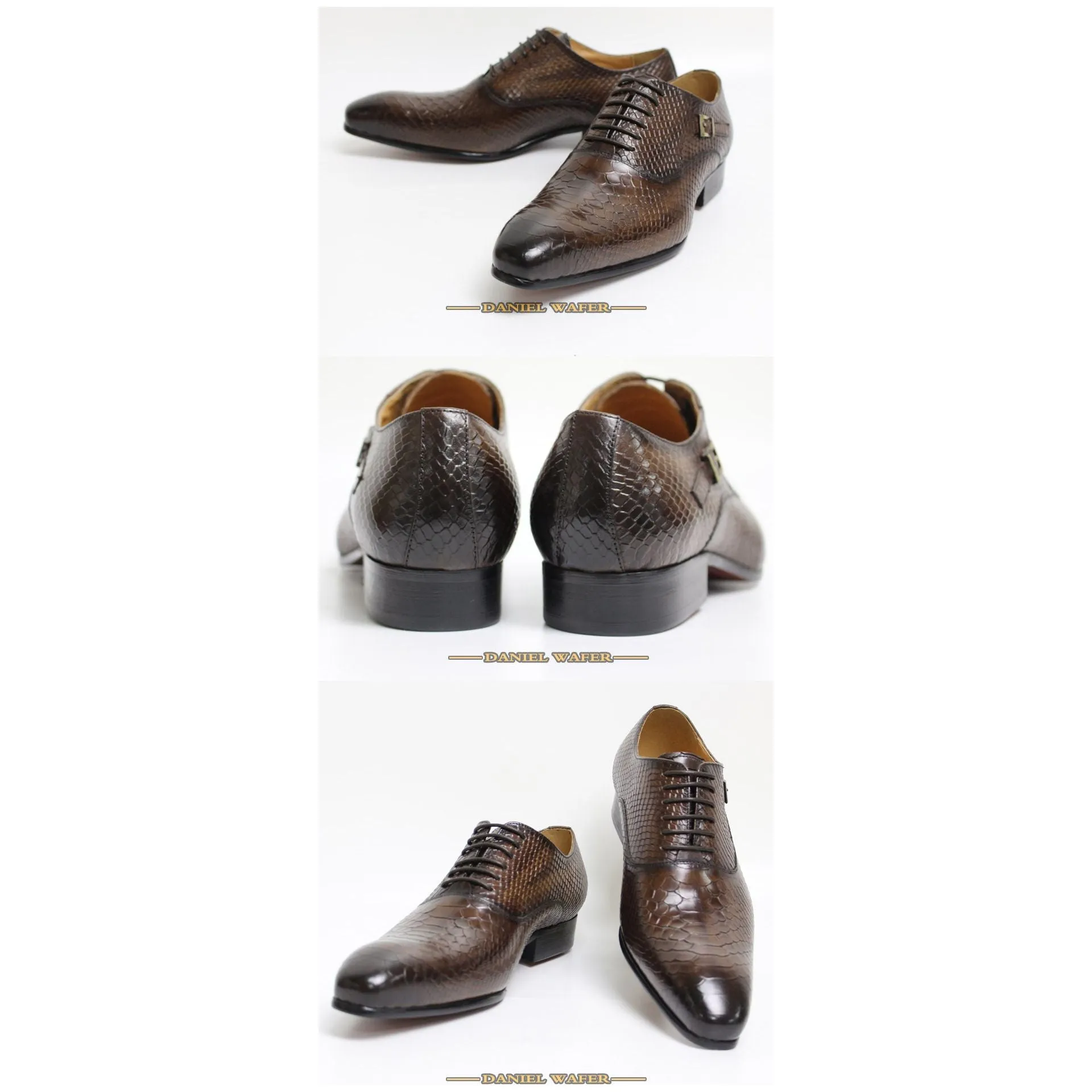 SnakeLux Leather Pointed Toe Lace-Up Oxford Dress Shoes