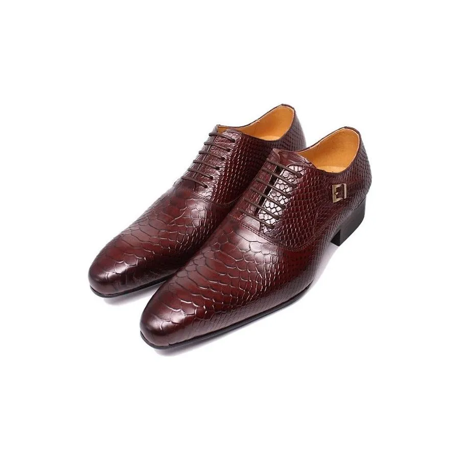 SnakeLux Leather Pointed Toe Lace-Up Oxford Dress Shoes