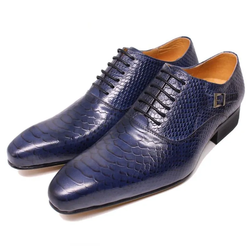 SnakeLux Leather Pointed Toe Lace-Up Oxford Dress Shoes