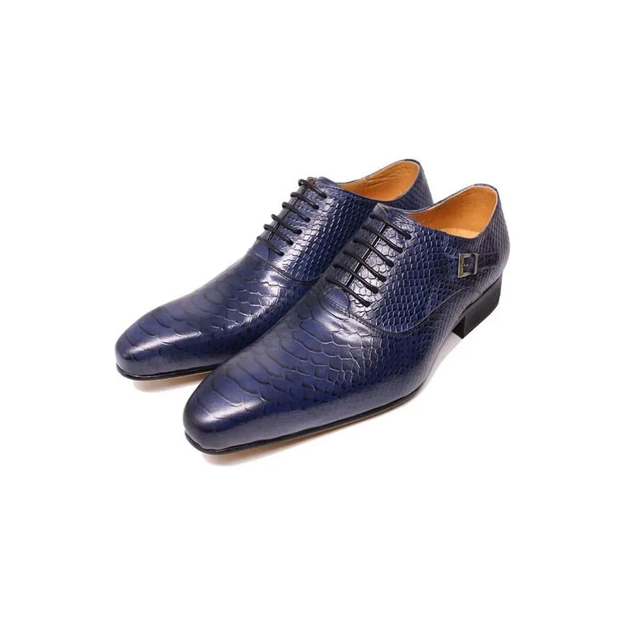 SnakeLux Leather Pointed Toe Lace-Up Oxford Dress Shoes