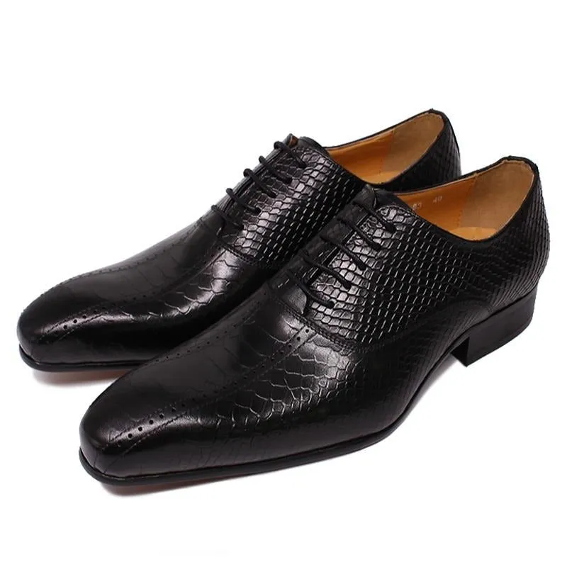 Snakeskin Elegance: Handmade Pointed Toe Oxford Dress Shoes