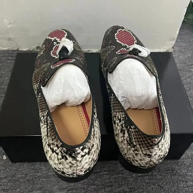 Snakeskin Pattern Tassel Slip On Loafers