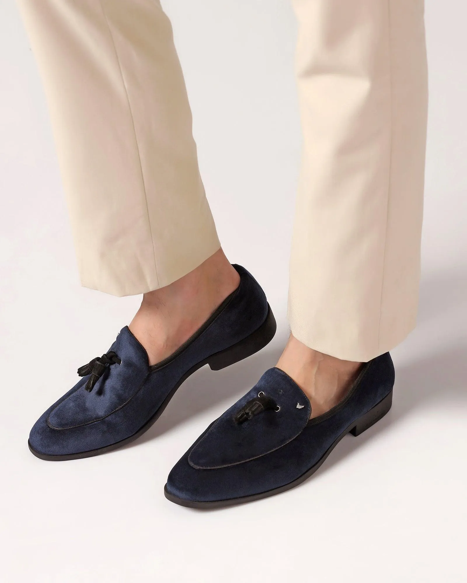 Velvet Navy Textured Slip On Shoes - Mrinal