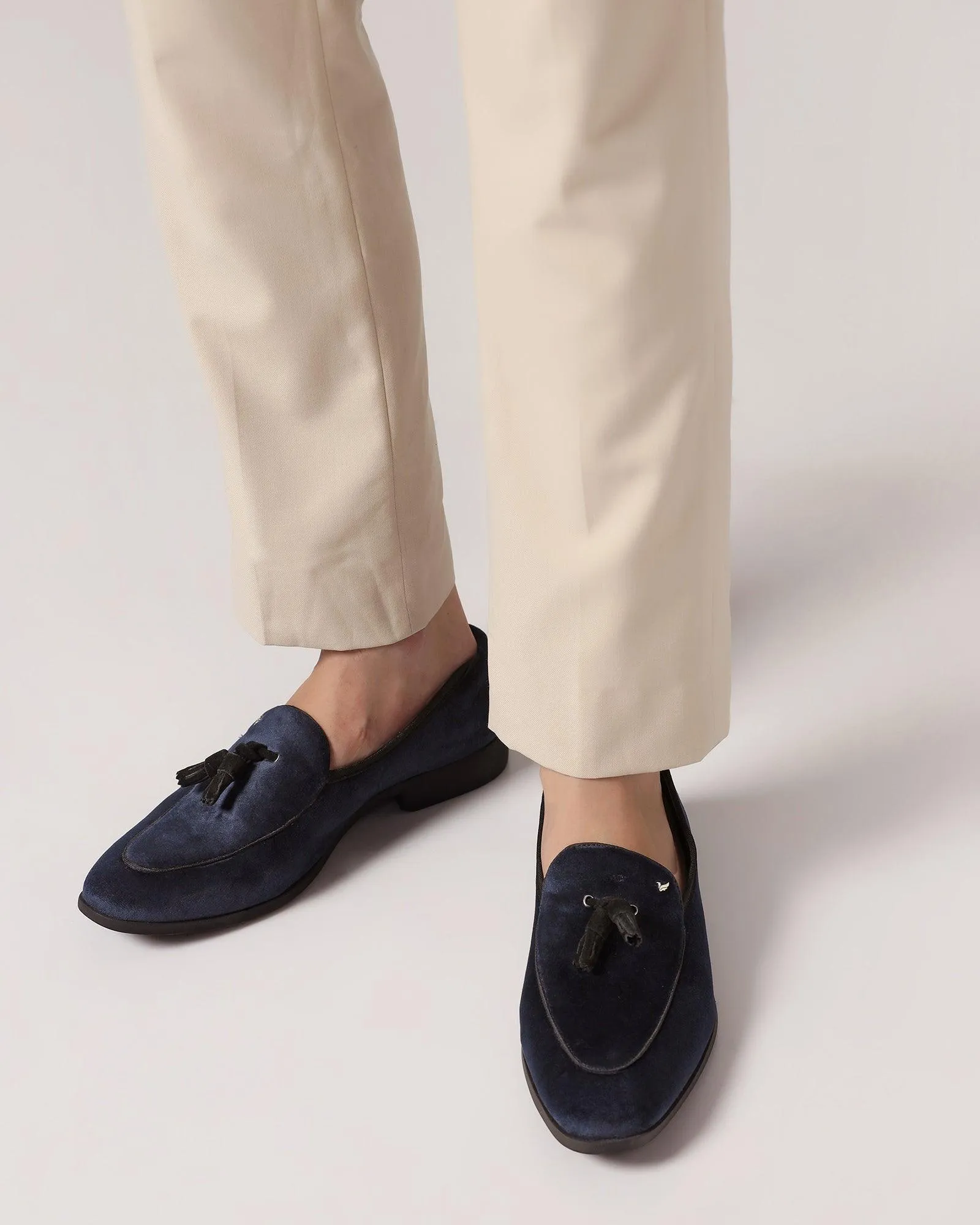 Velvet Navy Textured Slip On Shoes - Mrinal