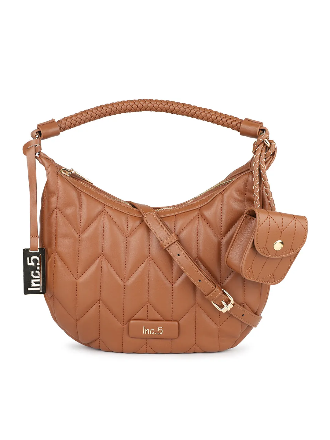 Women Tan Quilted Shoulder Bag