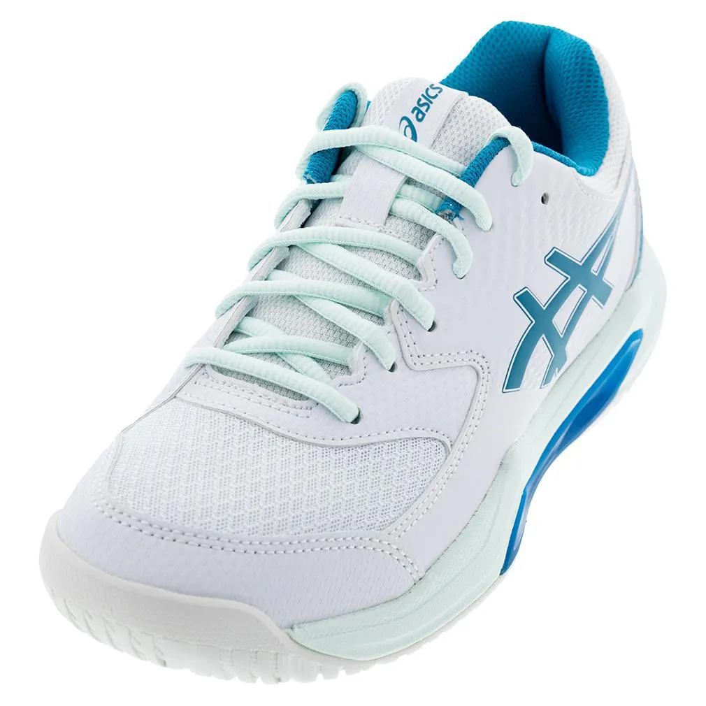 Womens Gel-Dedicate 8 Tennis Shoes White and Teal Blue