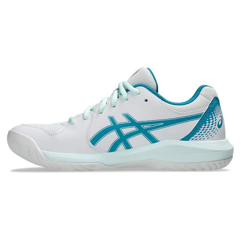 Womens Gel-Dedicate 8 Tennis Shoes White and Teal Blue