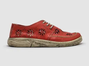 Women's Timeless Flower Low-Top Leather Shoes - Red